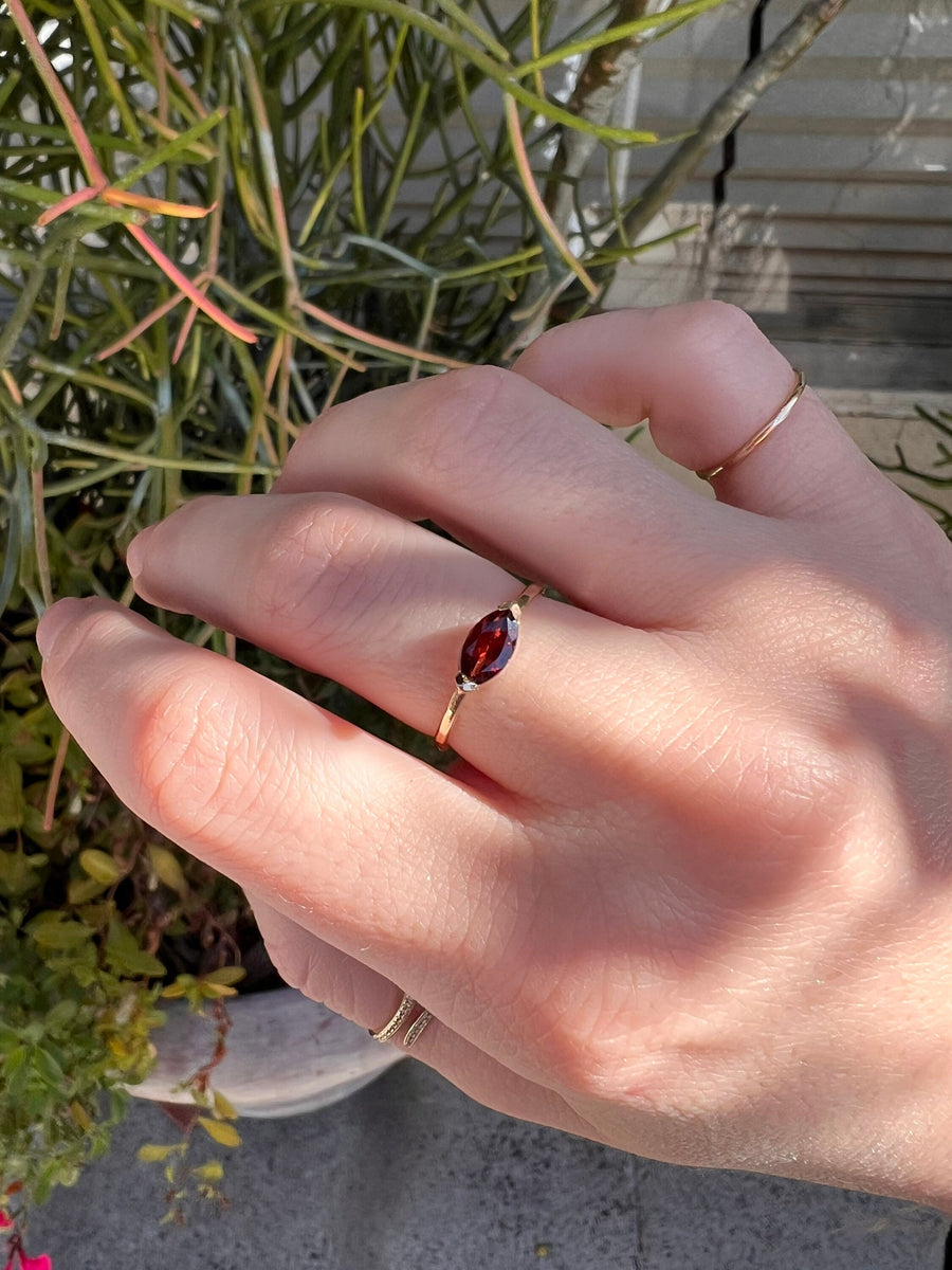 Marquise Garnet Ring, 14k Gold Garnet Engagement Ring