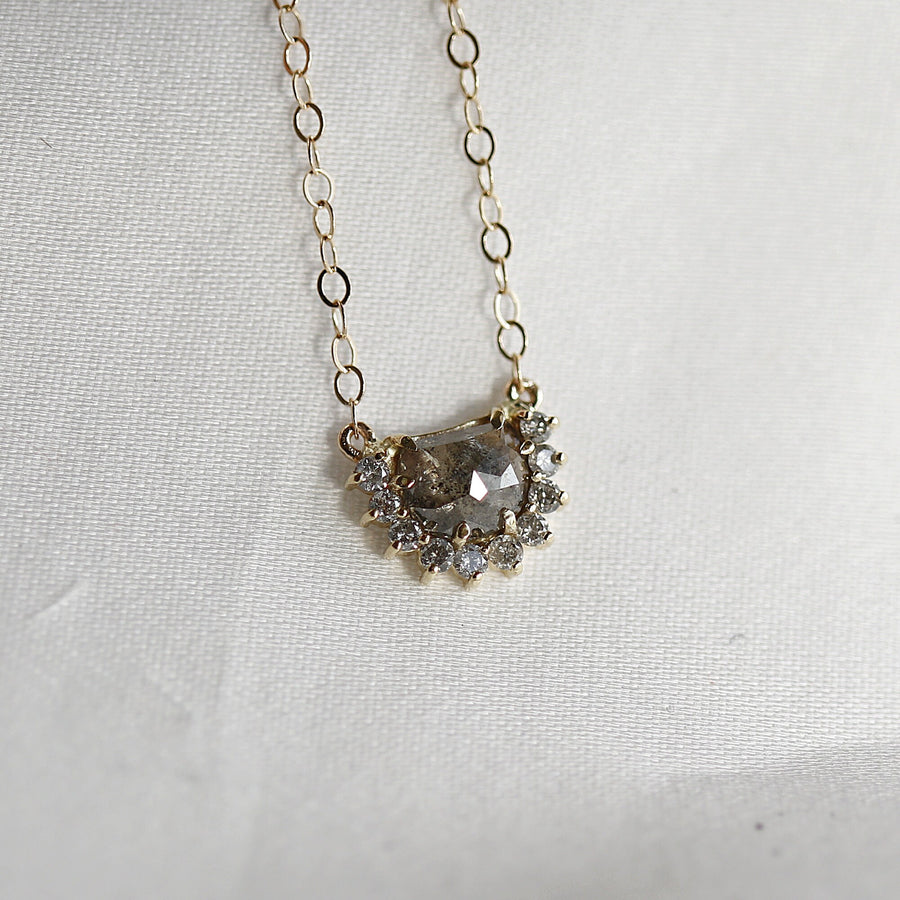 Salt and Pepper Half Moon Diamond Necklace in 14k Solid Yellow Gold