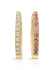 14k Solid Gold Diamond or Pink Sapphire Huggie Hoop Earrings