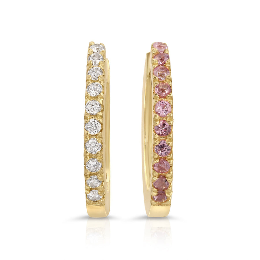 14k Solid Gold Diamond or Pink Sapphire Huggie Hoop Earrings