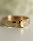 Hammered Thick Gold Band Bezel Set Opal Rin