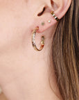Flower and Leaves Patterned Gold Hoop Earrings,