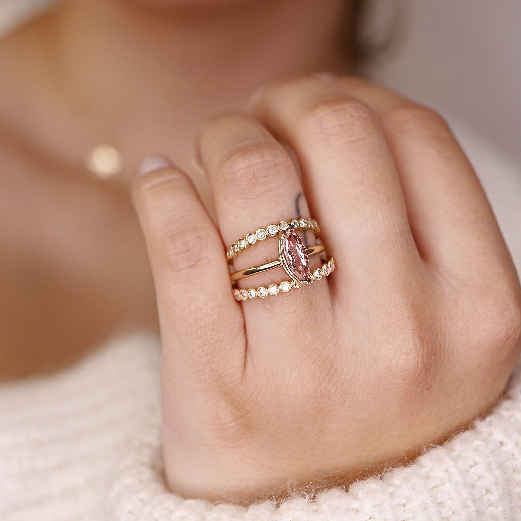 Marquise Imperial Topaz Ring, 14k Gold Peach Gemstone Engagement Ring, Minimalist Promise Ring, Marquise Handmade Gold Ring