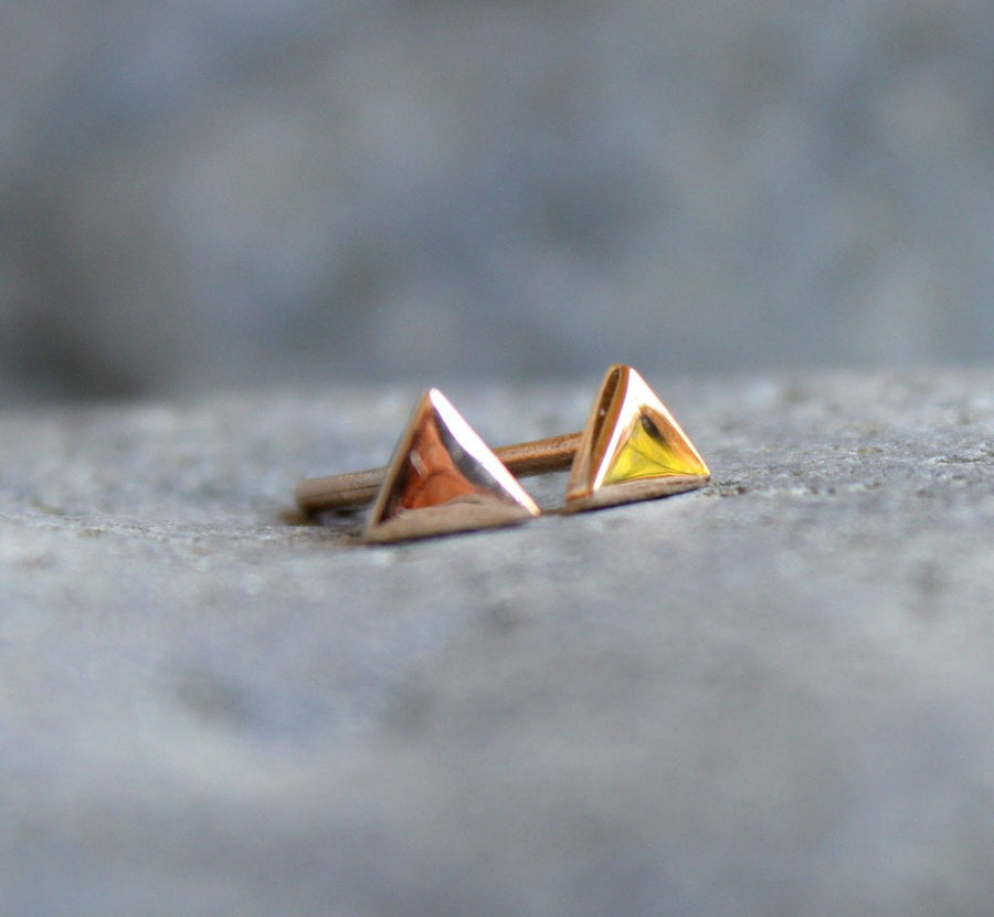Triangle Stud Earrings, 14k Solid Rose Gold Minimal Earrings