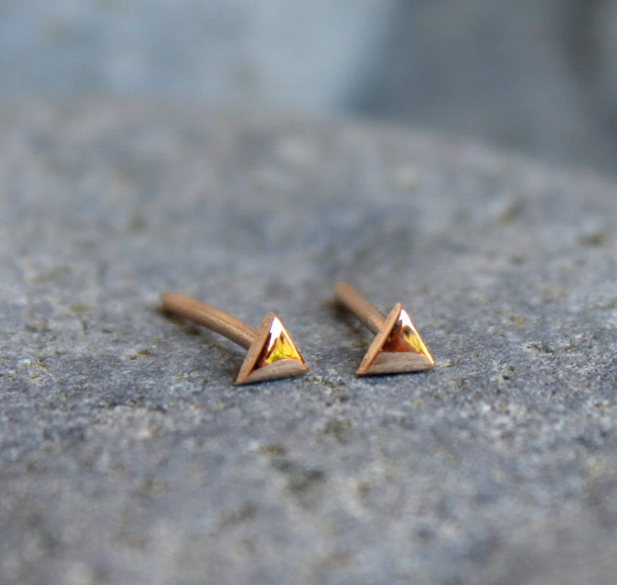 14k Rose Gold Triangle Geometric Stud Earrings
