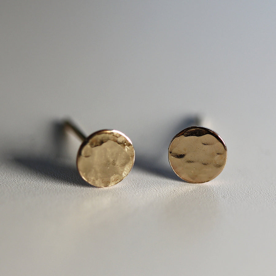 Tiny Gold Circle Earrings, Single or Pair Hammered Gold