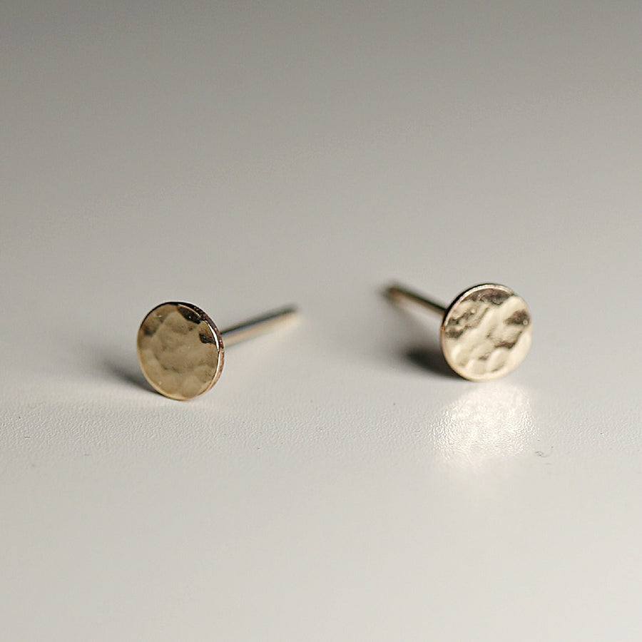 Tiny Gold Circle Earrings, Single or Pair Hammered Gold