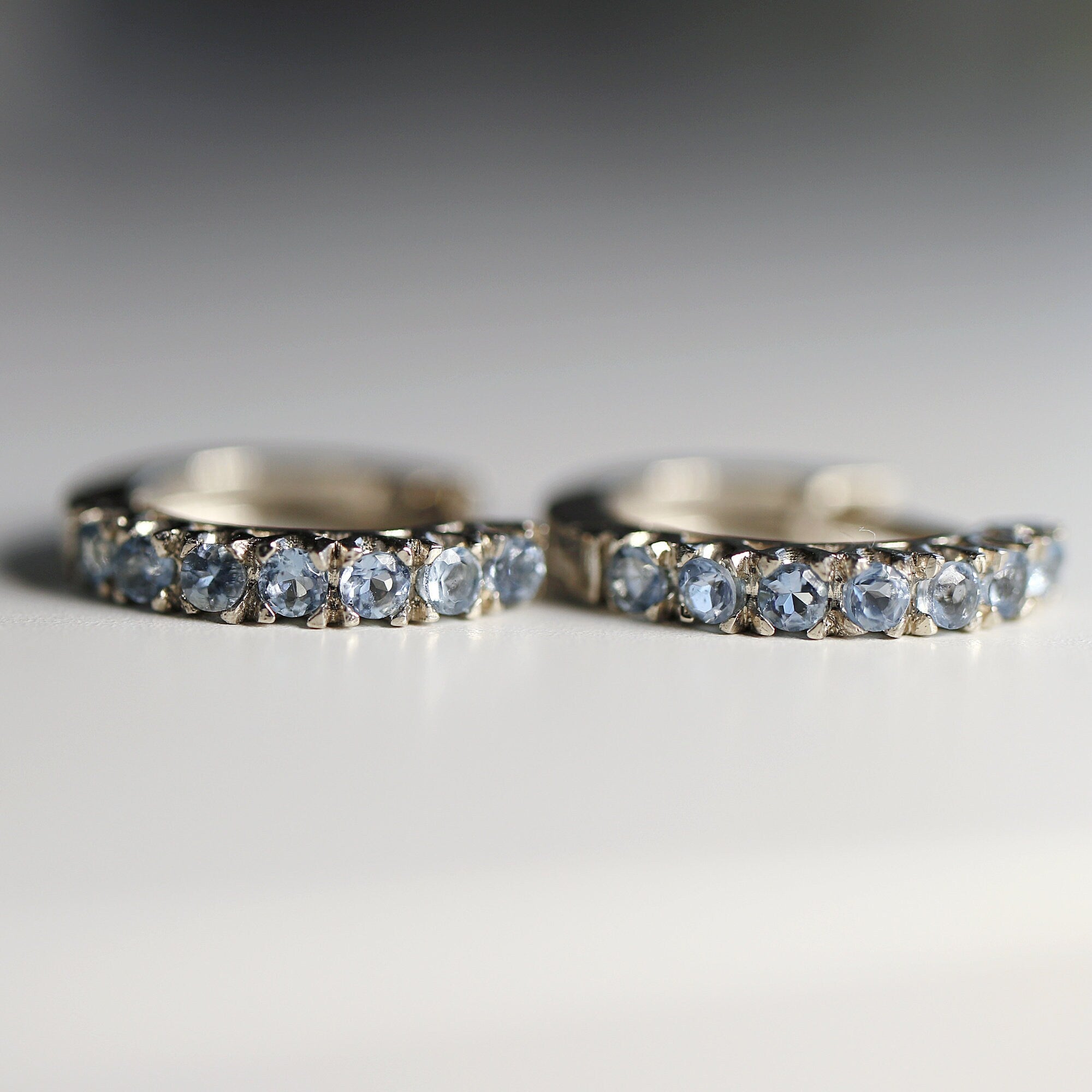 Aquamarine Hoop Earrings, 14k White Gold Huggie Earrings