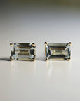 14k Gold Emerald Cut Aquamarine Stud Earrings