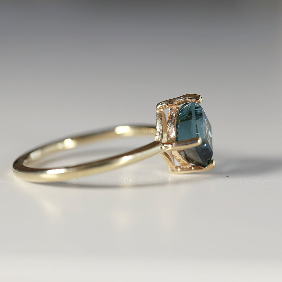 Princess Cut Indicolite Tourmaline Ring 14k gold, Solitaire Tourmaline Ring, Handmade Tourmaline Engagement Ring, Minimalist Ring