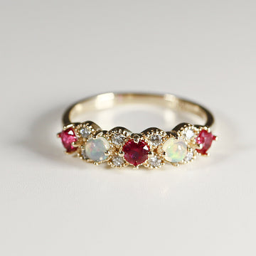 Opal, Ruby and Diamond Half Eternity Ring