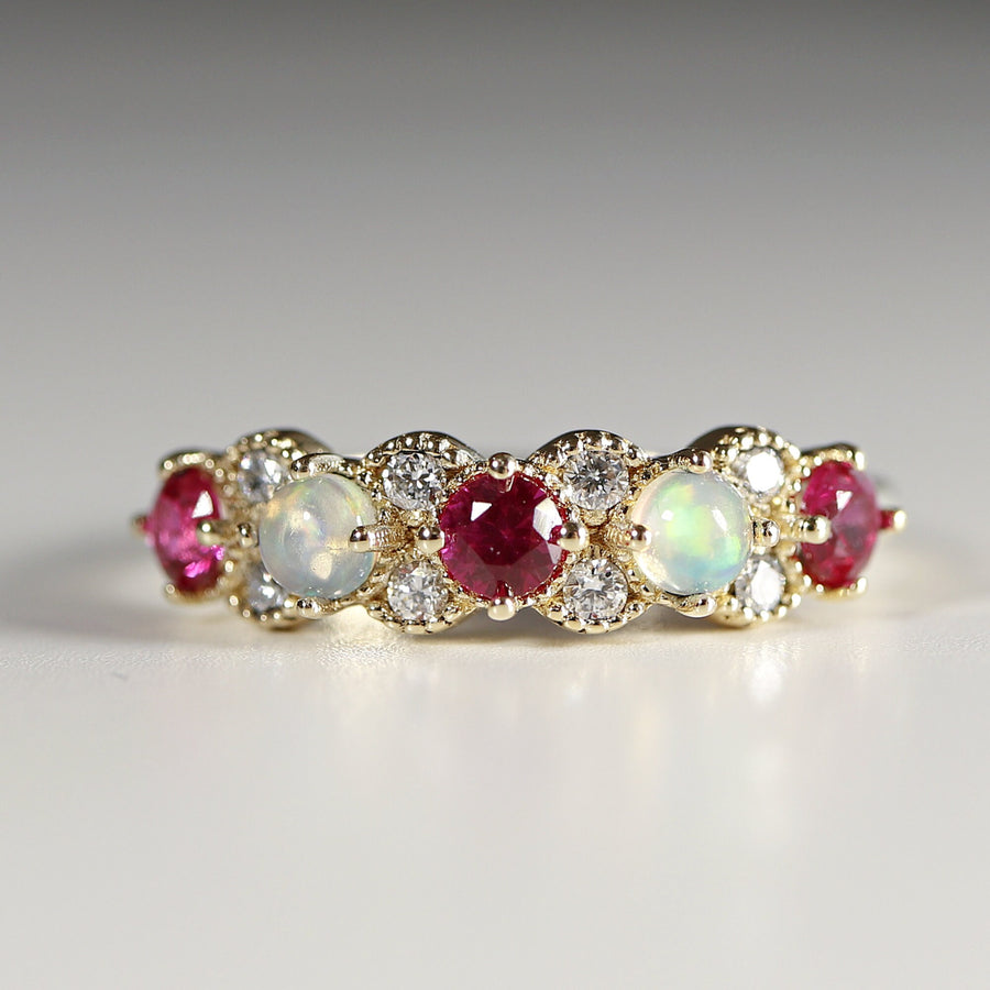 Opal, Ruby and Diamond Half Eternity Ring