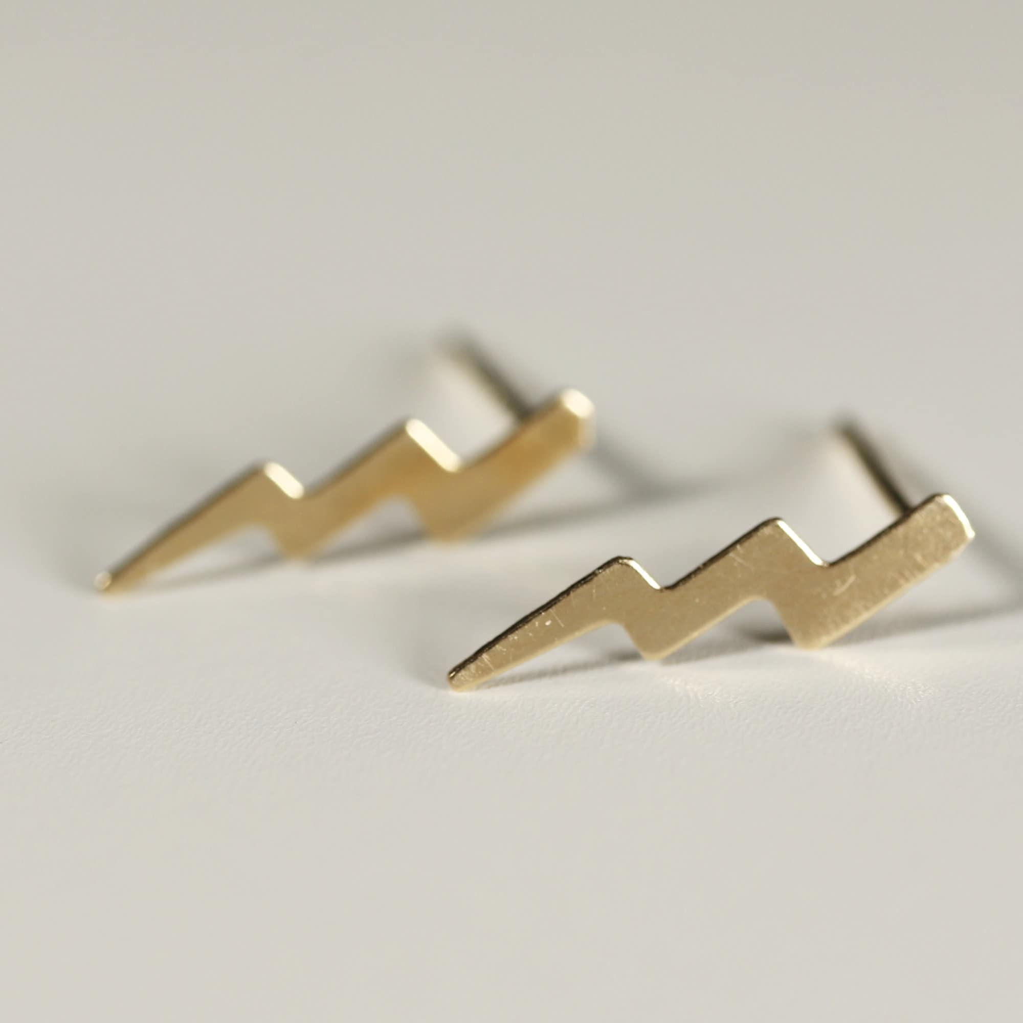 Gold Lightning Bolt Stud Earrings