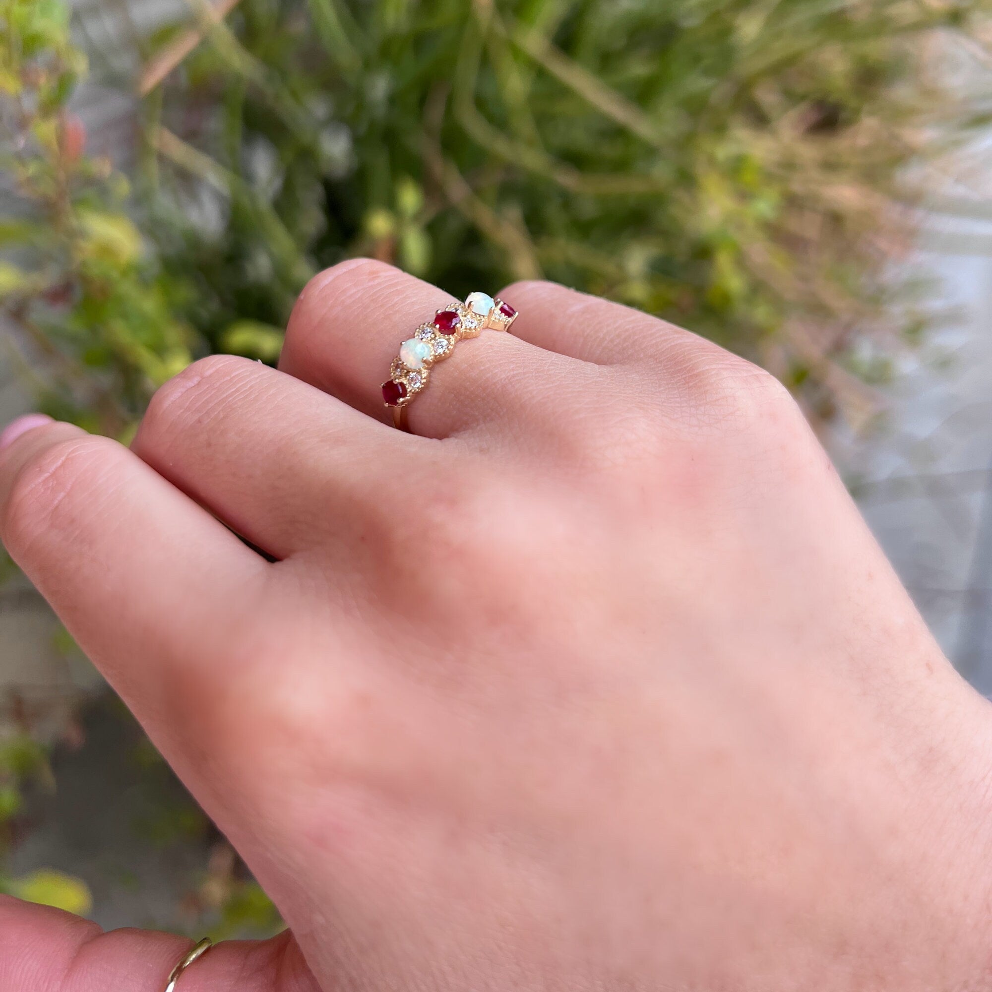 Opal, Ruby and Diamond Half Eternity Ring