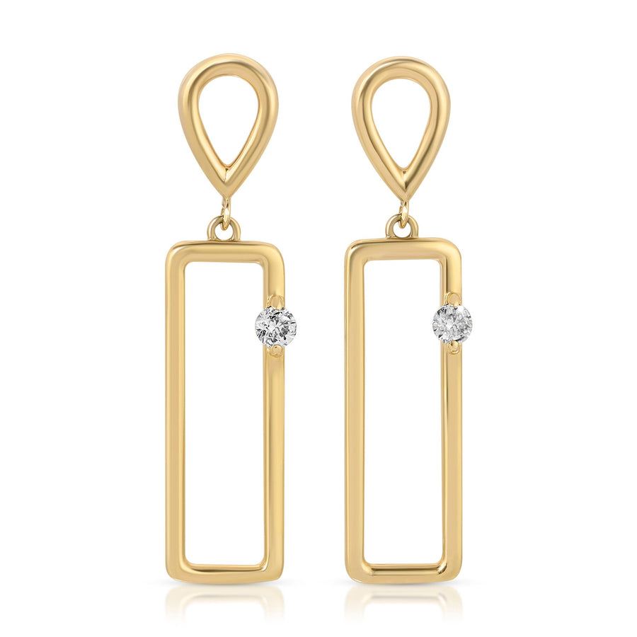 14k Gold Dangle Earrings, Geometric Diamond Earring