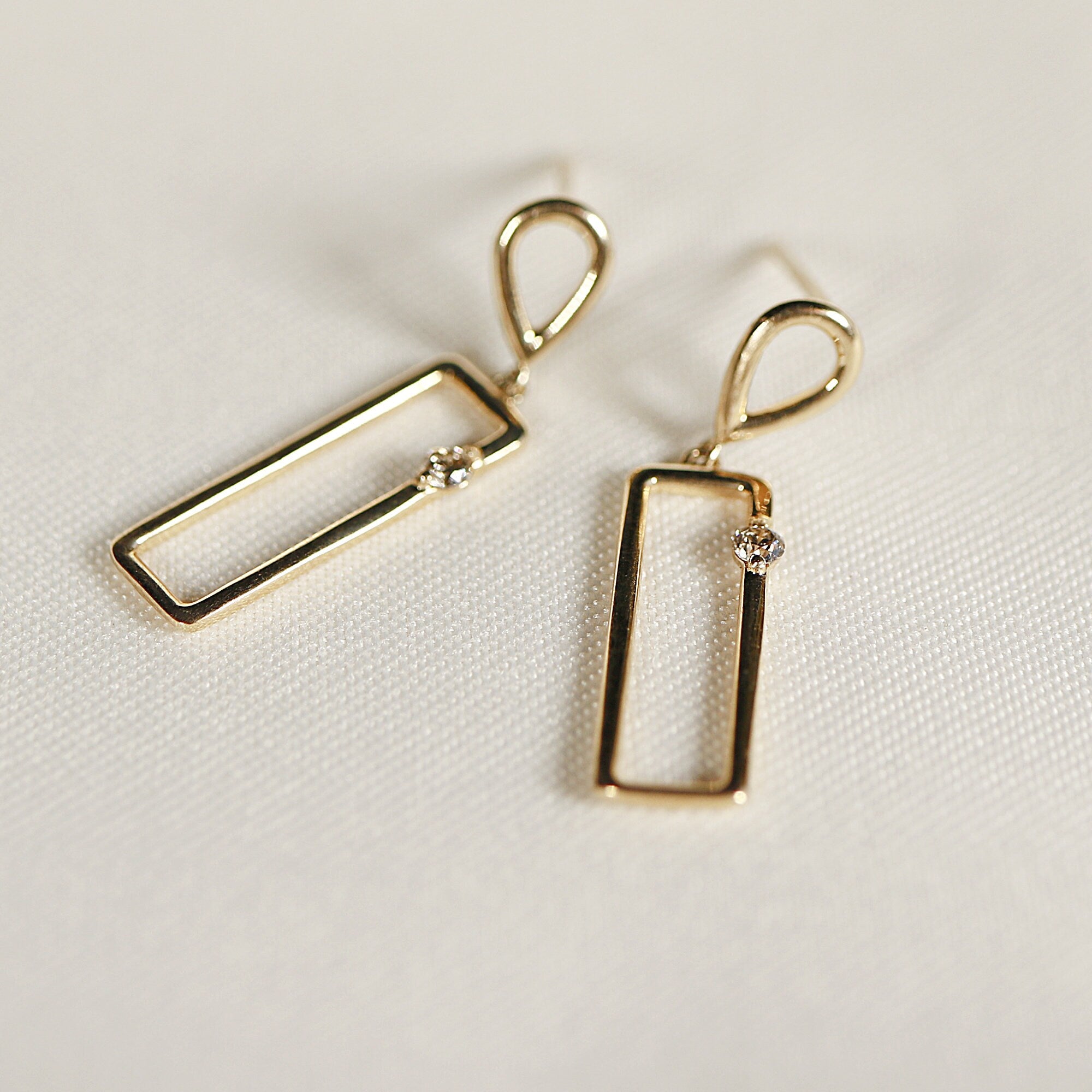 14k Gold Dangle Earrings, Geometric Diamond Earring