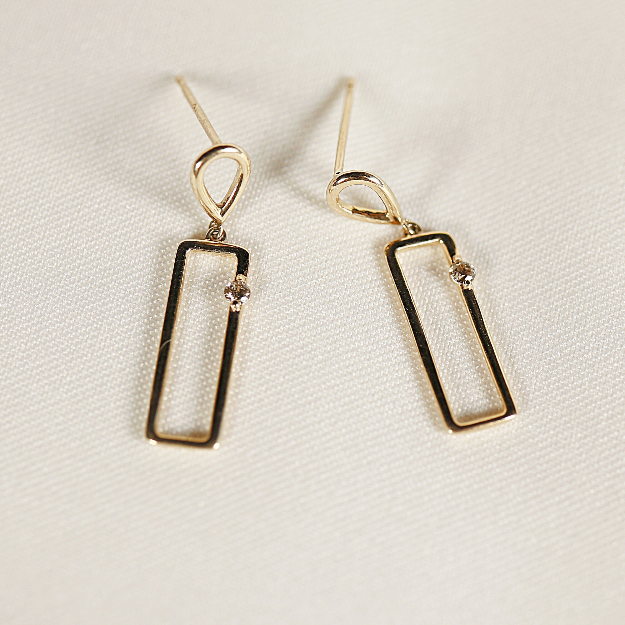 14k Gold Dangle Earrings, Geometric Diamond Earring