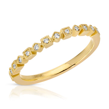 Art Deco Wedding Band 14k Solid Gold, Milgrain Diamond Wedding Ring, Square and Diamond Shaped Eternity Ring, Vintage Style Wedding Band