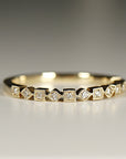 Art Deco Wedding Band 14k Solid Gold, Milgrain Diamond Wedding Ring