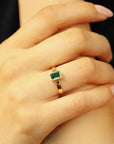 Bezel Set Emerald Ring 14k Solid Gold, Mens Emerald Ring, Emerald Cut Emerald Unisex Ring, Thick Band May Birthstone Ring, Fathers Day Gift