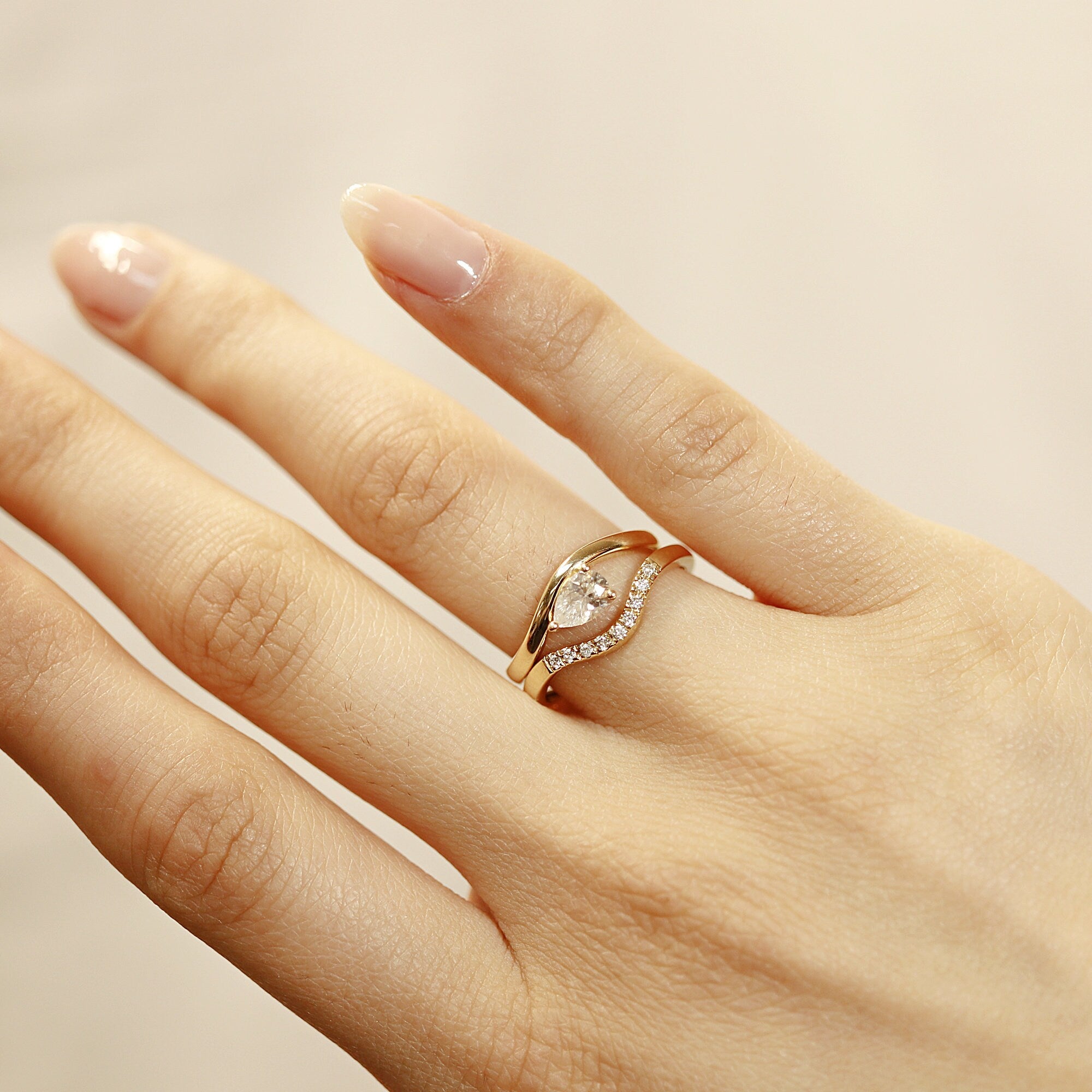 East West Pear Moissanite Ring 14k Gold