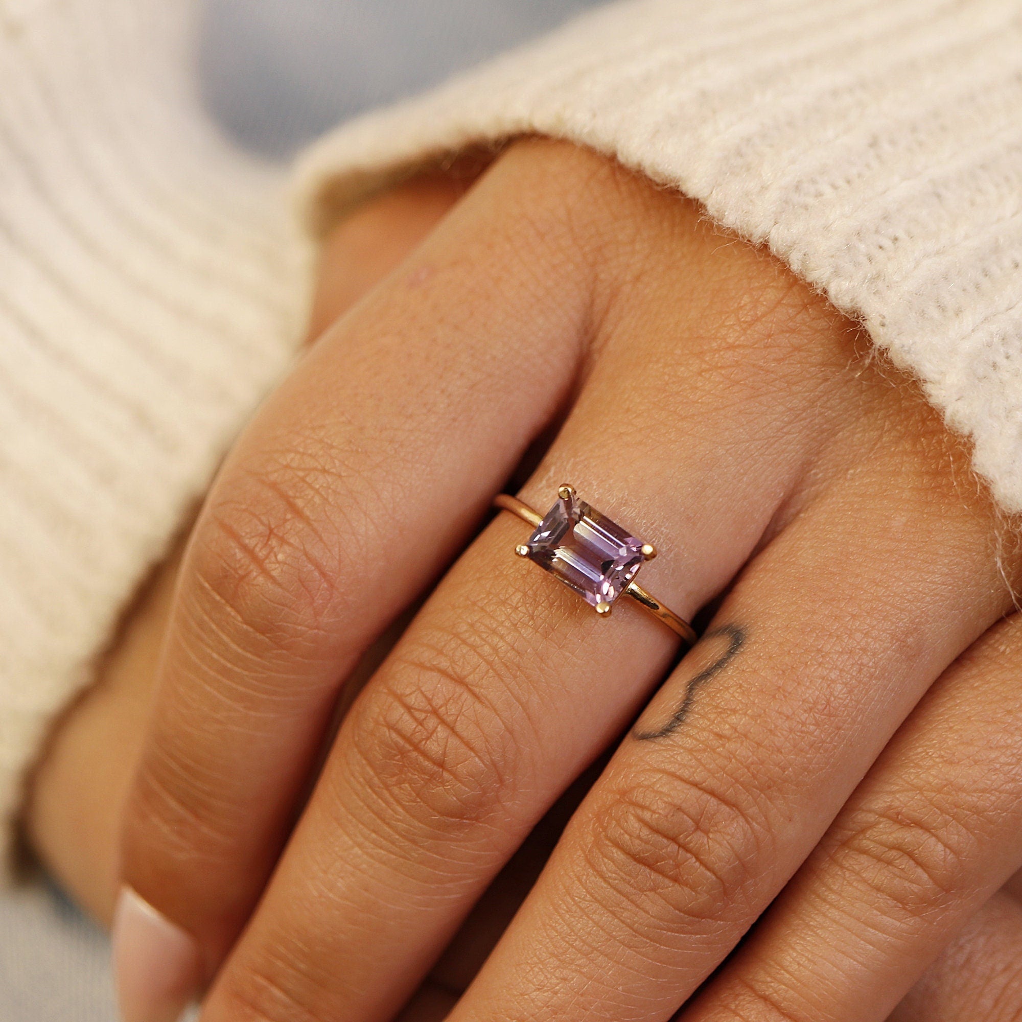 Emerald Cut Ametrine Ring, Purple Engagement Ring, Purple Stone Ring, Anniversary Ring