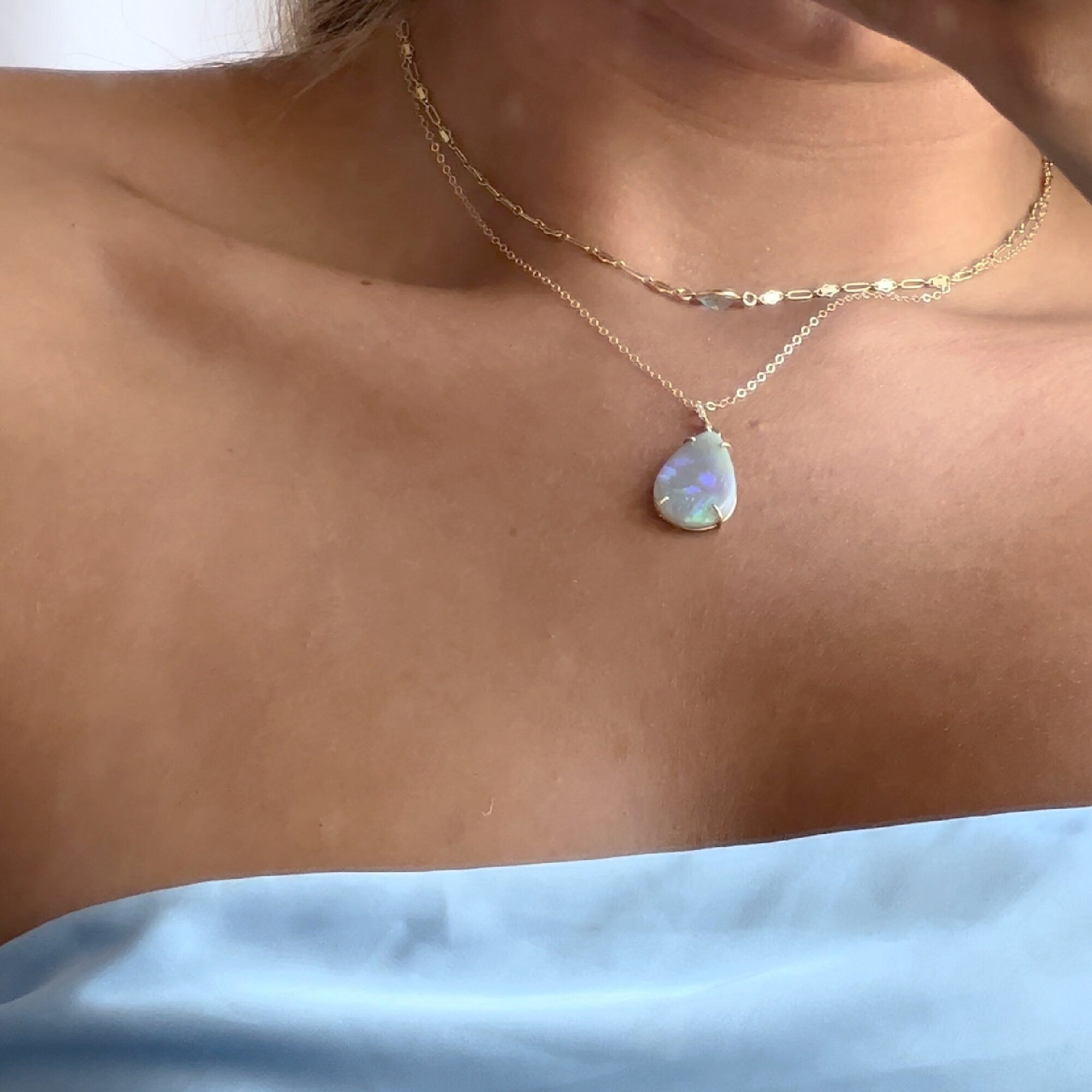 14k Gold Opal Necklace with Diamond Bail