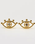 Diamond Evil Eye Stud Earrings 14k Gold