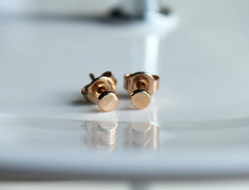 14k Solid Rose Gold Dainty Geometric Round Stud Earrings