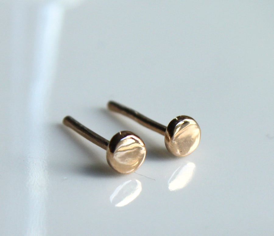14k Solid Rose Gold Dainty Geometric Round Stud Earrings