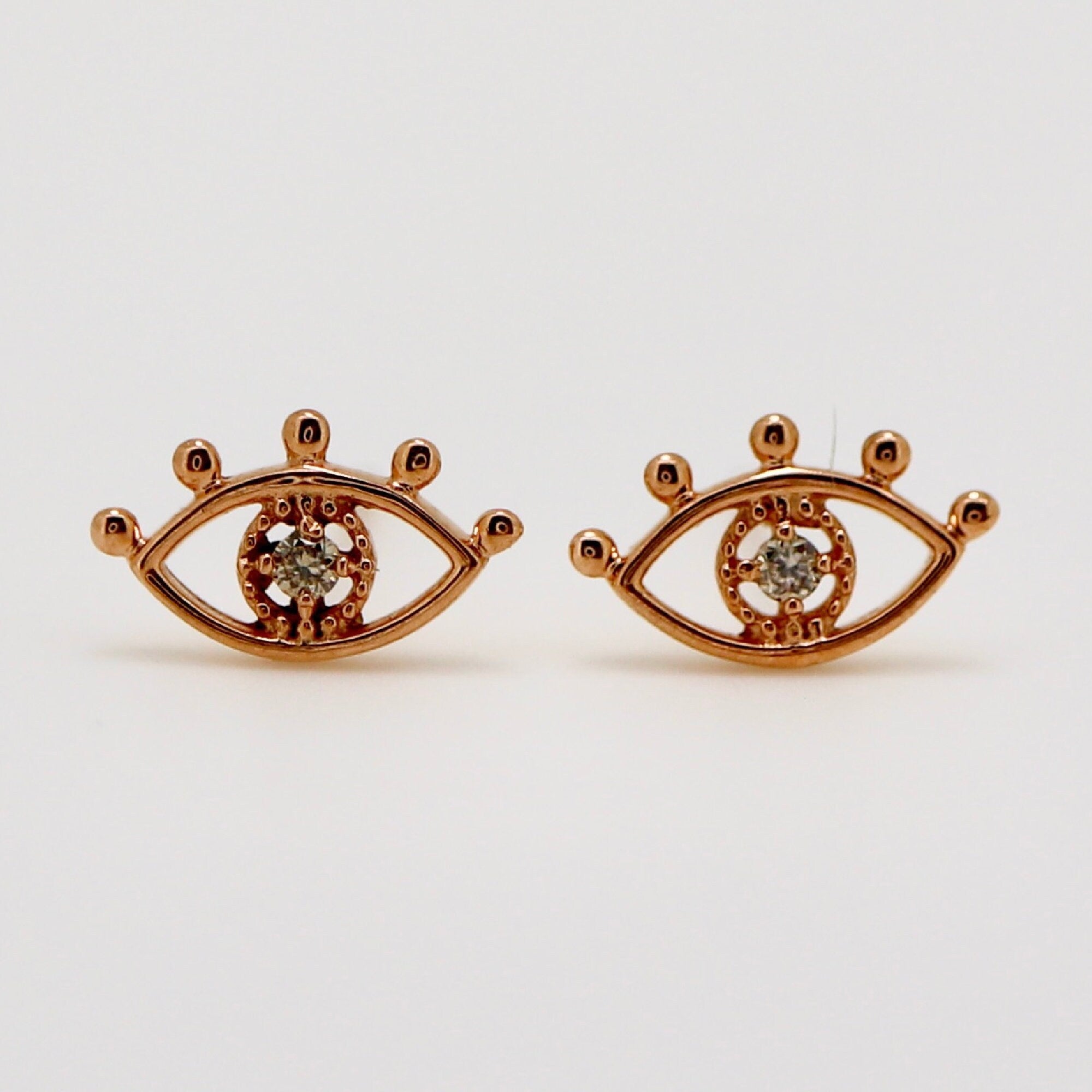 Diamond Evil Eye Stud Earrings 14k Gold