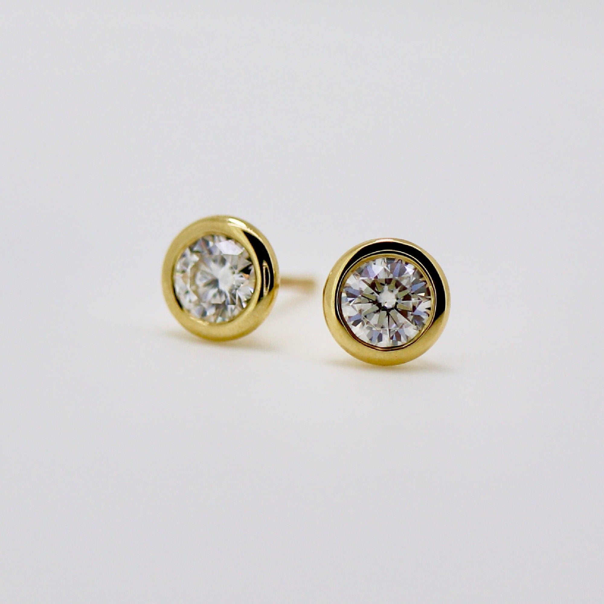 Moissanite Stud Earrings 14k Gold, 0.45 ct. Martini Bezel Set Moissanite Earrings