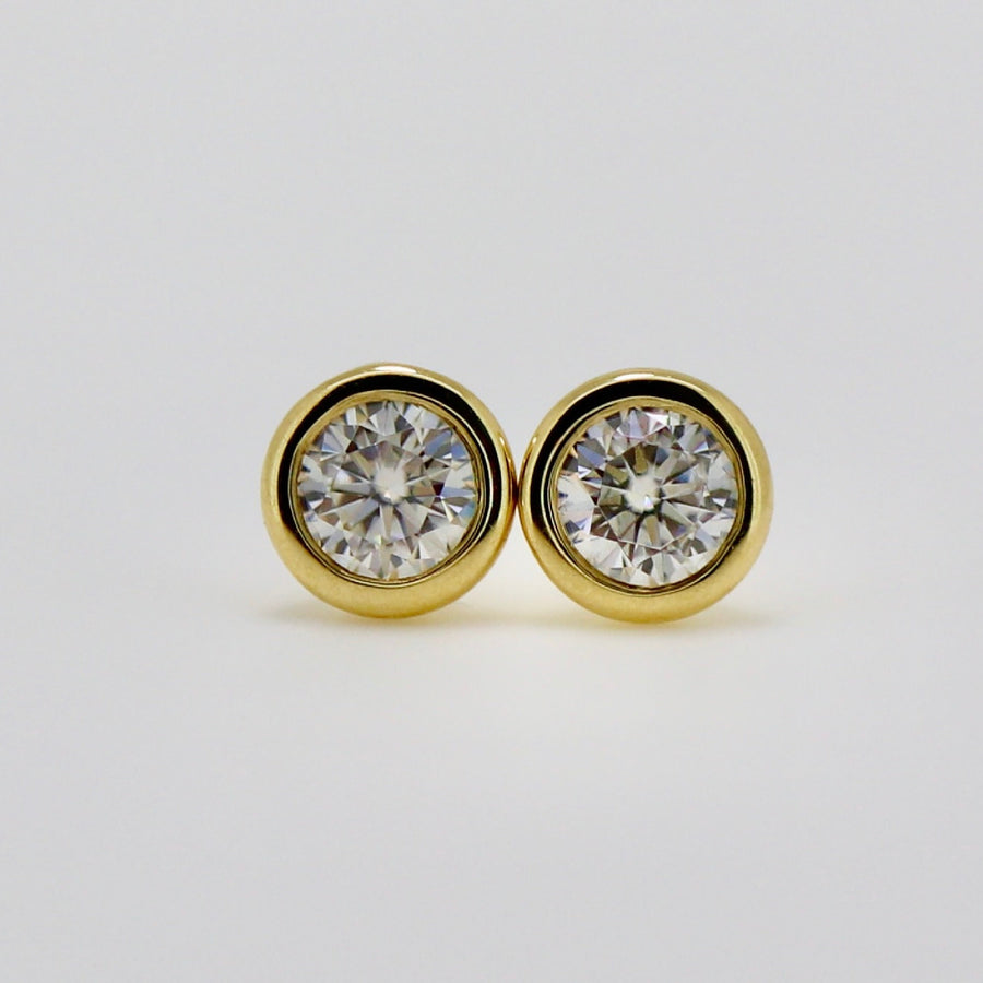 Moissanite Stud Earrings 14k Gold, 0.45 ct. Martini Bezel Set Moissanite Earrings