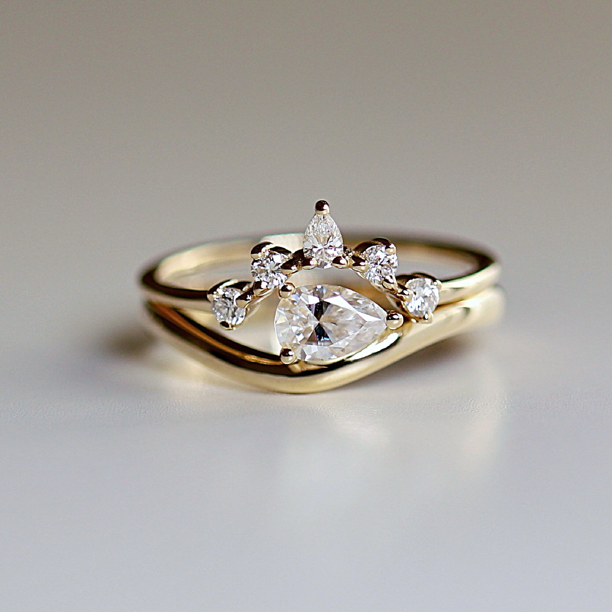 East West Pear Moissanite Ring 14k Gold