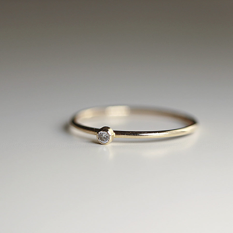 Dainty Tiny Diamond 14k Gold Ring, Solitaire Ring