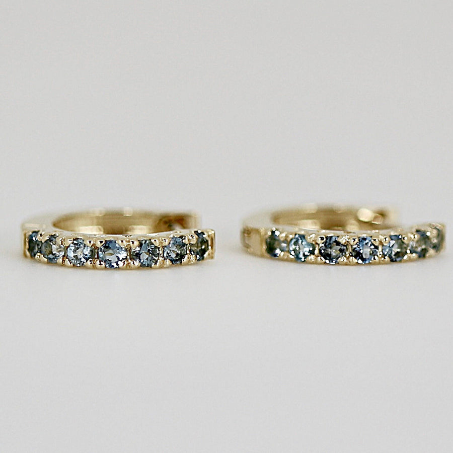 Aquamarine Hoop Earrings, 14k White Gold Huggie Earrings