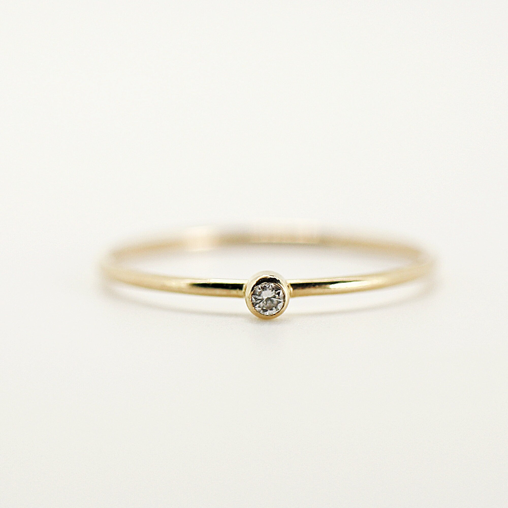 Dainty Tiny Diamond 14k Gold Ring, Solitaire Ring