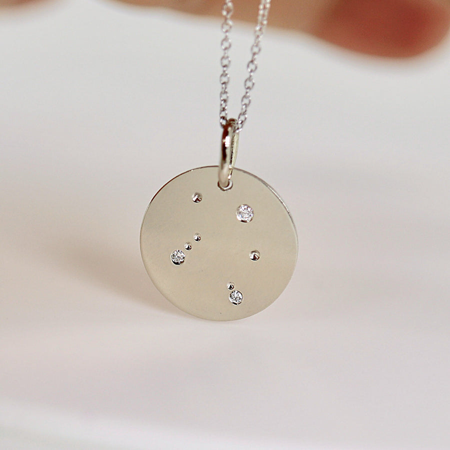 Constellation Necklace in Solid Gold, Diamond Zodiac Sign Necklace, White Gold Zodiac Necklace, Birthday Gift