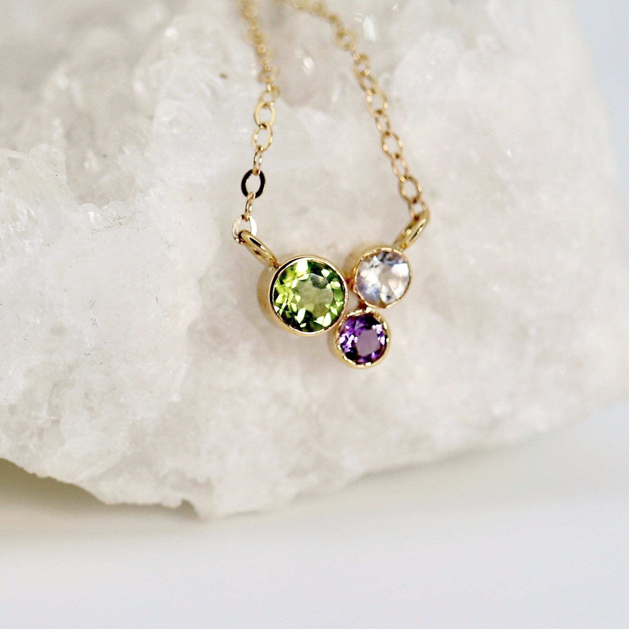 14k Gold Bezel Set Multi Gemstone Necklace