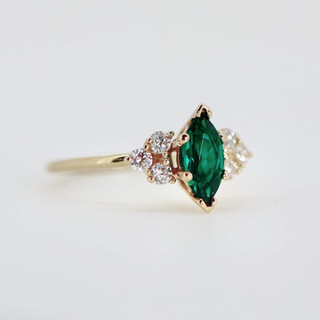 14k Gold Marquise Cut Emerald and Diamond Ring