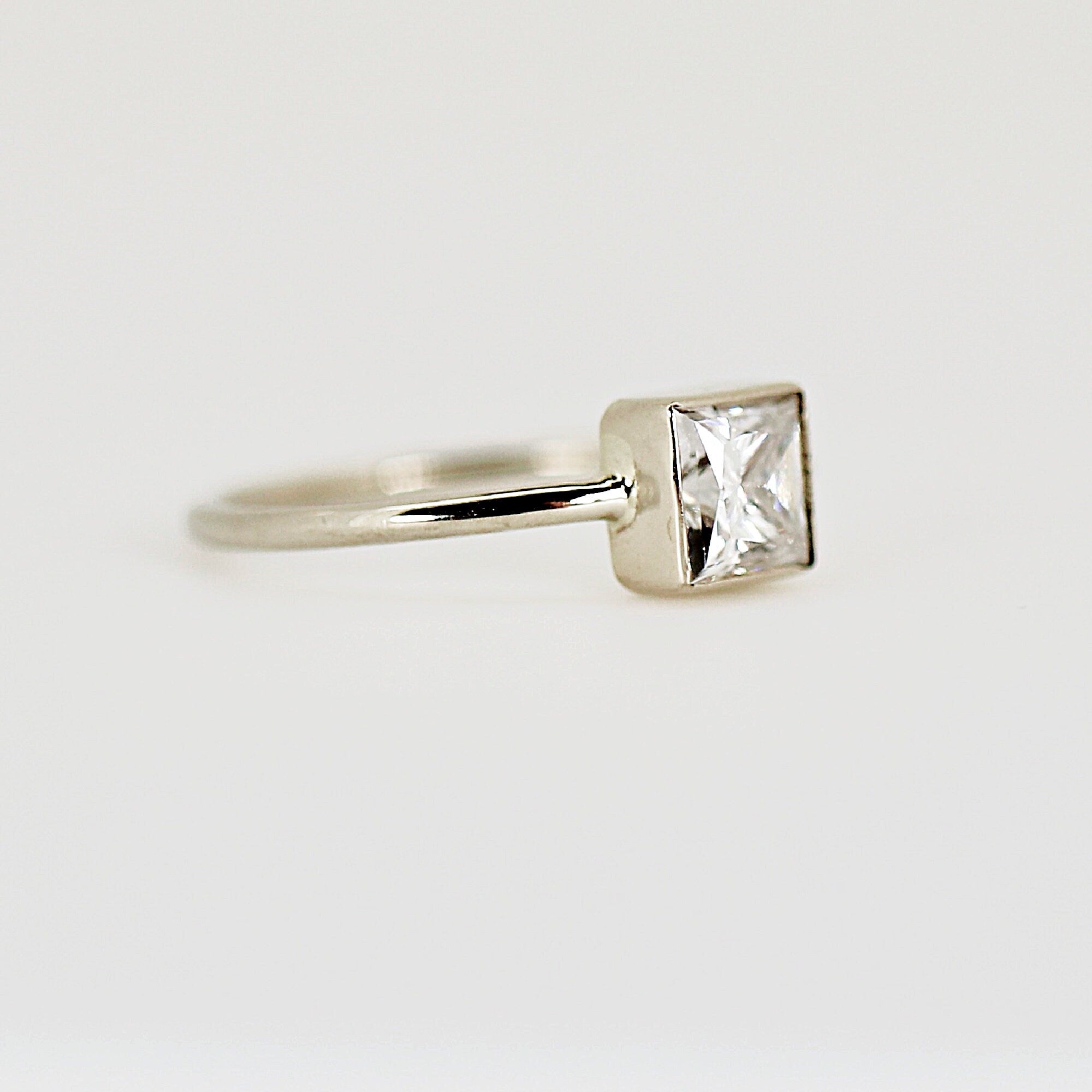 Princess Cut Moissanite Ring 14k White Gold