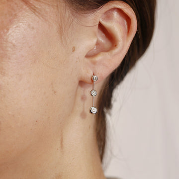 Diamond Drop Dangle Stud Earrings, 14k White Gold, Bezel Diamond Earrings, Gold Diamond Station Earrings
