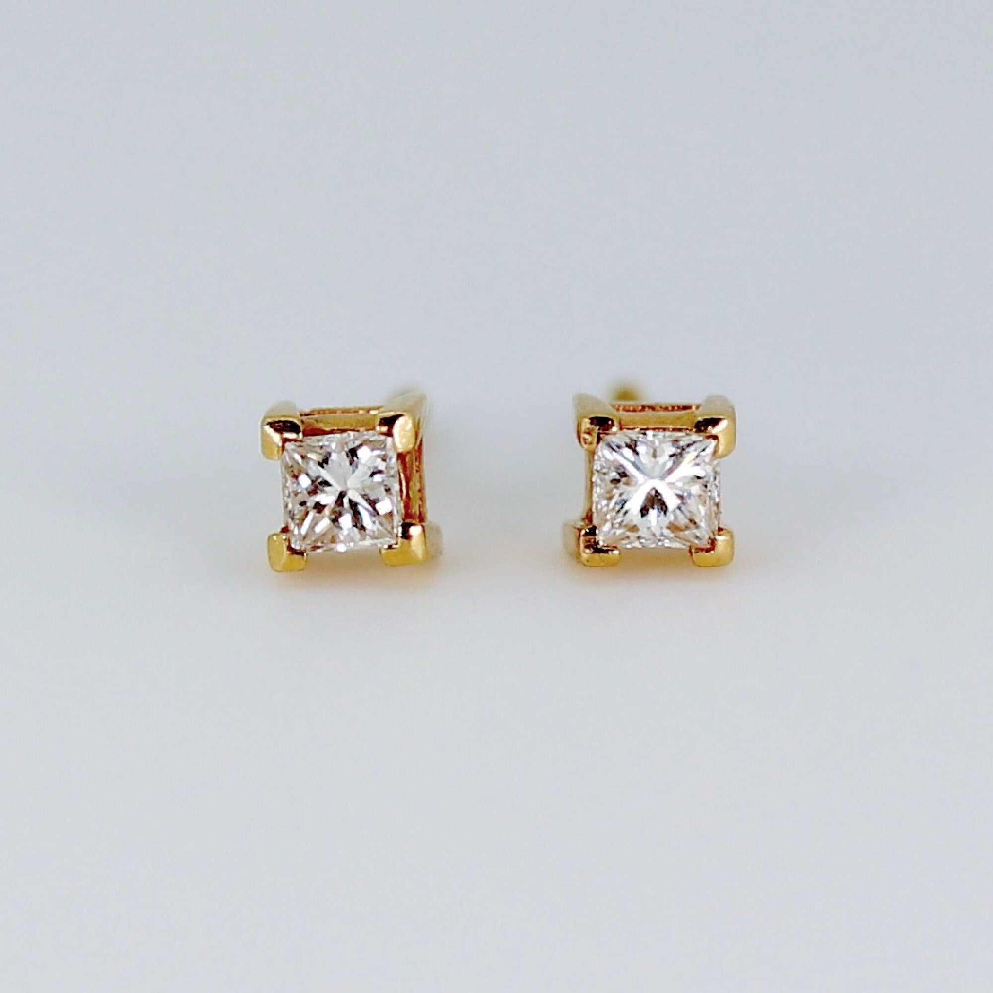 Princess Cut Natural Diamond Earrings 14k Solid Gold, 0.44 ct Diamond Stud Earrings, Diamond Bridal Earrings, Gift for her