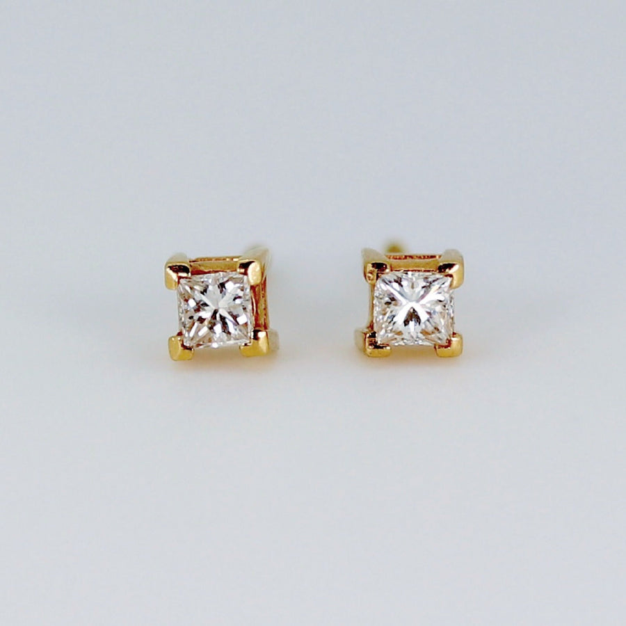 Princess Cut Natural Diamond Earrings 14k Solid Gold, 0.44 ct Diamond Stud Earrings, Diamond Bridal Earrings, Gift for her