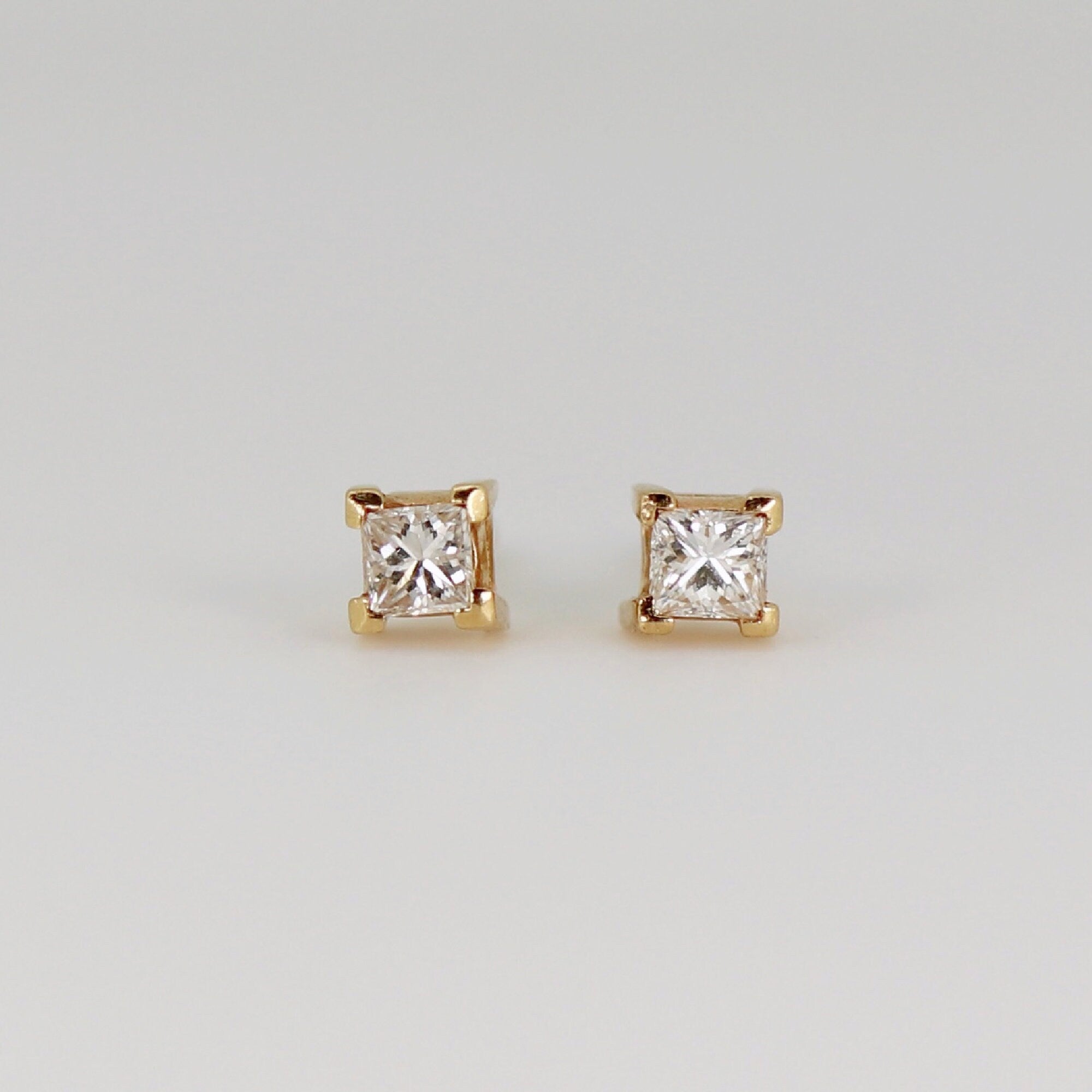 Princess Cut Natural Diamond Earrings 14k Solid Gold, 0.44 ct Diamond Stud Earrings, Diamond Bridal Earrings, Gift for her