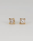 Princess Cut Natural Diamond Earrings 14k Solid Gold, 0.44 ct Diamond Stud Earrings, Diamond Bridal Earrings, Gift for her