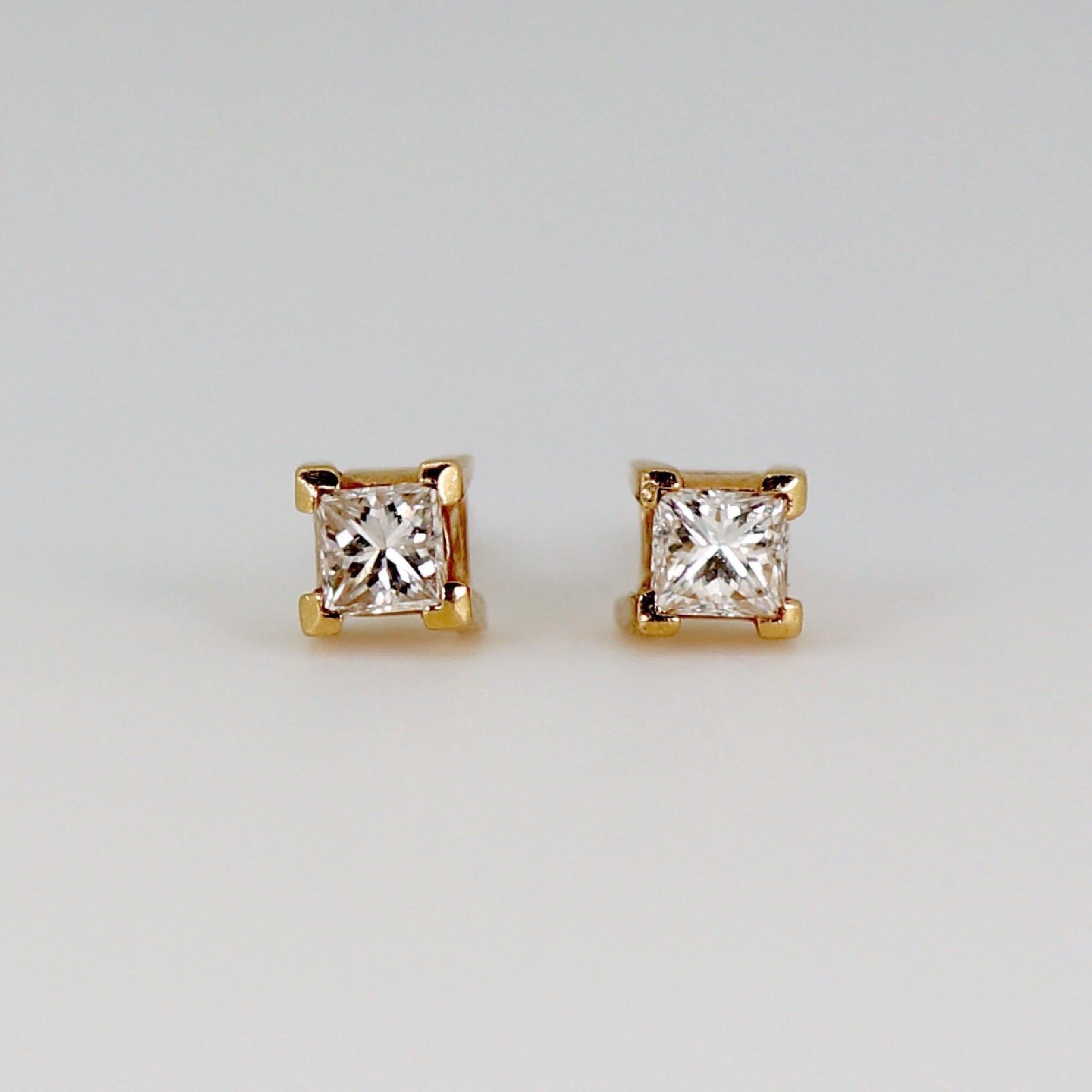 Princess Cut Natural Diamond Earrings 14k Solid Gold, 0.44 ct Diamond Stud Earrings, Diamond Bridal Earrings, Gift for her