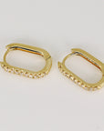 14k Gold U Shape Diamond Hoops Earrings, Natural Diamond Rectangle Hoop Earrings