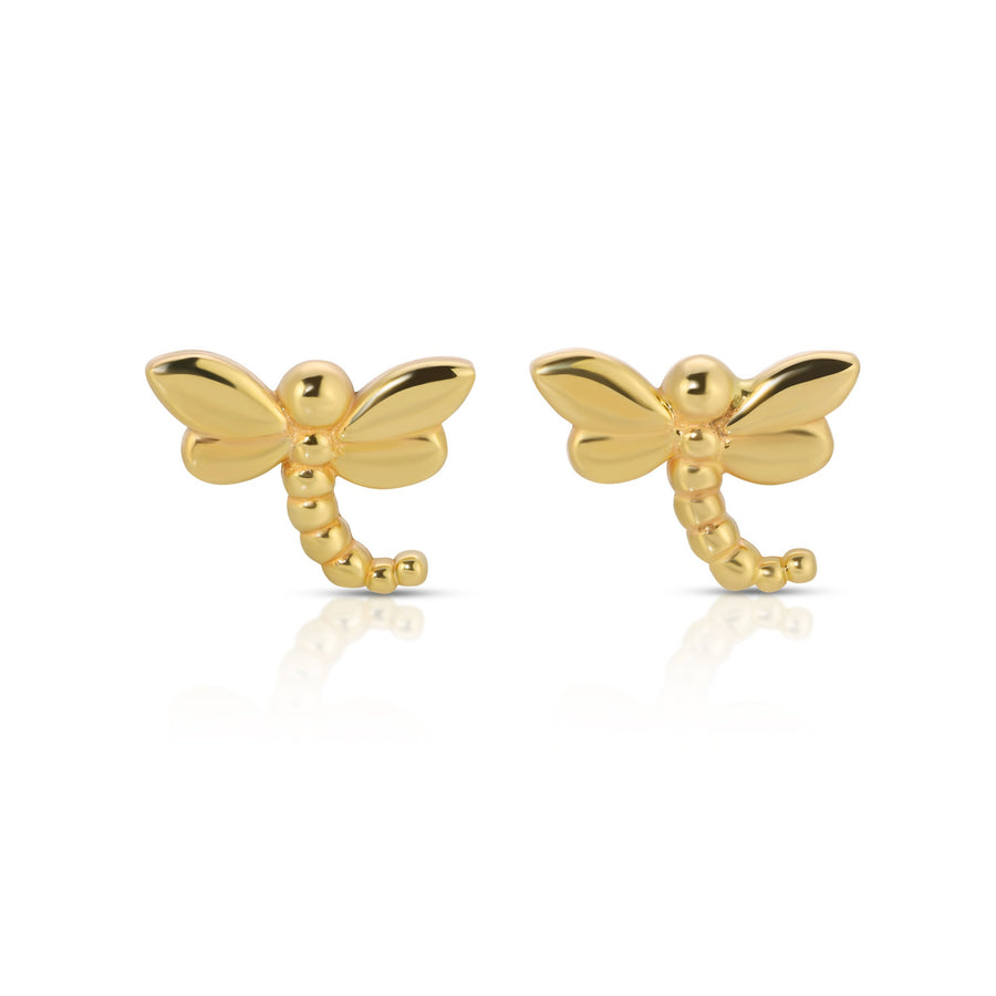 14k Gold Dragonfly Stud Earrings, Nature Inspired Gift, Dragonfly Earrings