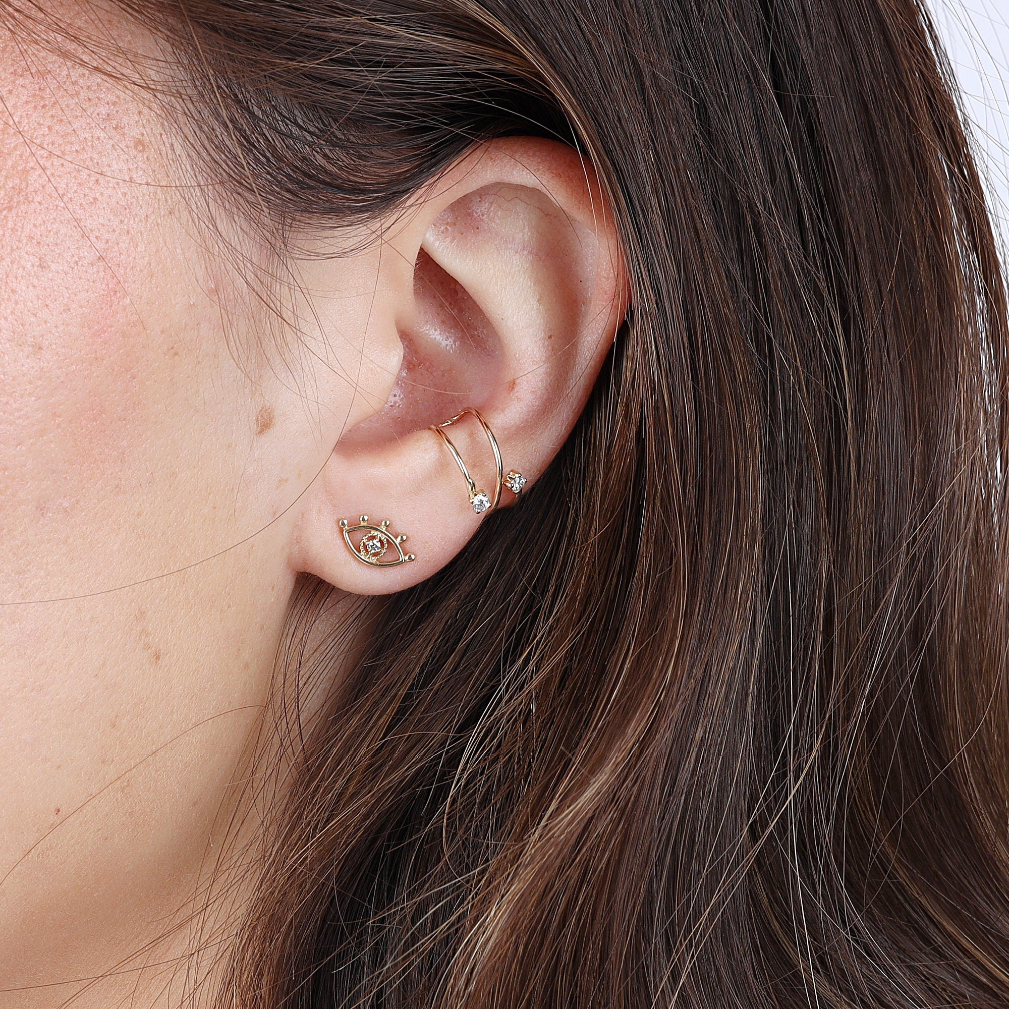 14k Gold Cz Ear Cuff, Single (Half Pair) Solid Gold Ear Cuff, No Piercing Gold Cartilage Cuff, Non Pierced Ear Wrap